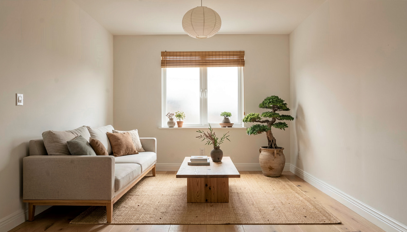 Living room in Japandi style