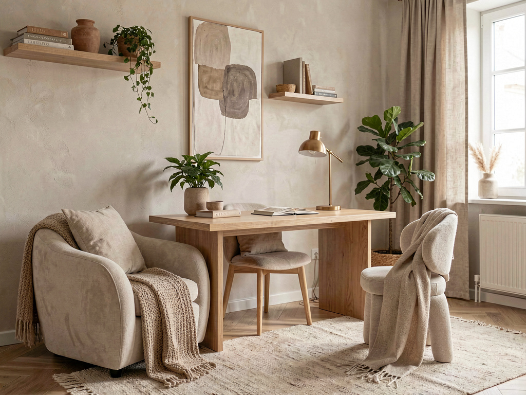Warm Minimalist home office design